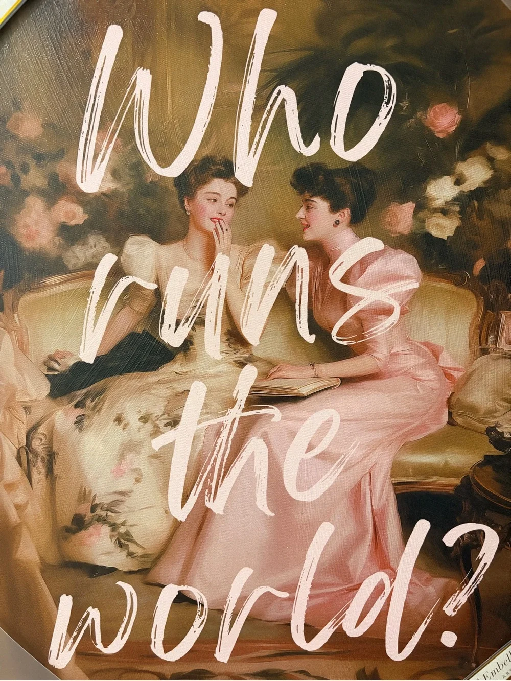Vintage Portrait Wall art framed - Who Runs the World?' - 20” x 16”